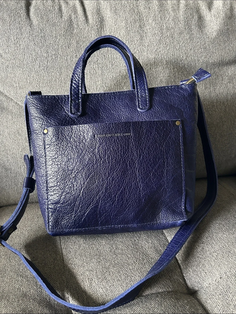 Portland Leather Mini Crossbody Tote with zipper deep purple/blue shade - Picture 1 of 10